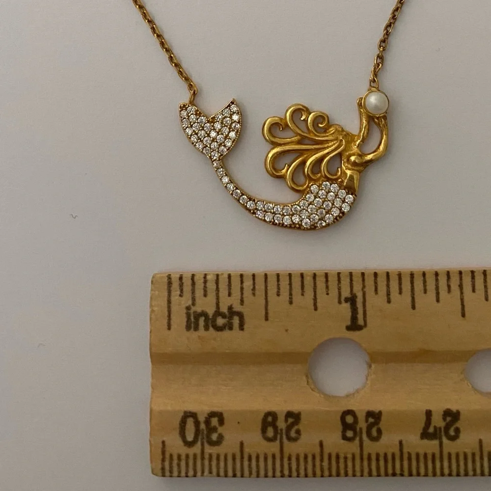 🧜‍♀️Mermaid 925 silver pearl necklace 18k yellow gold plated